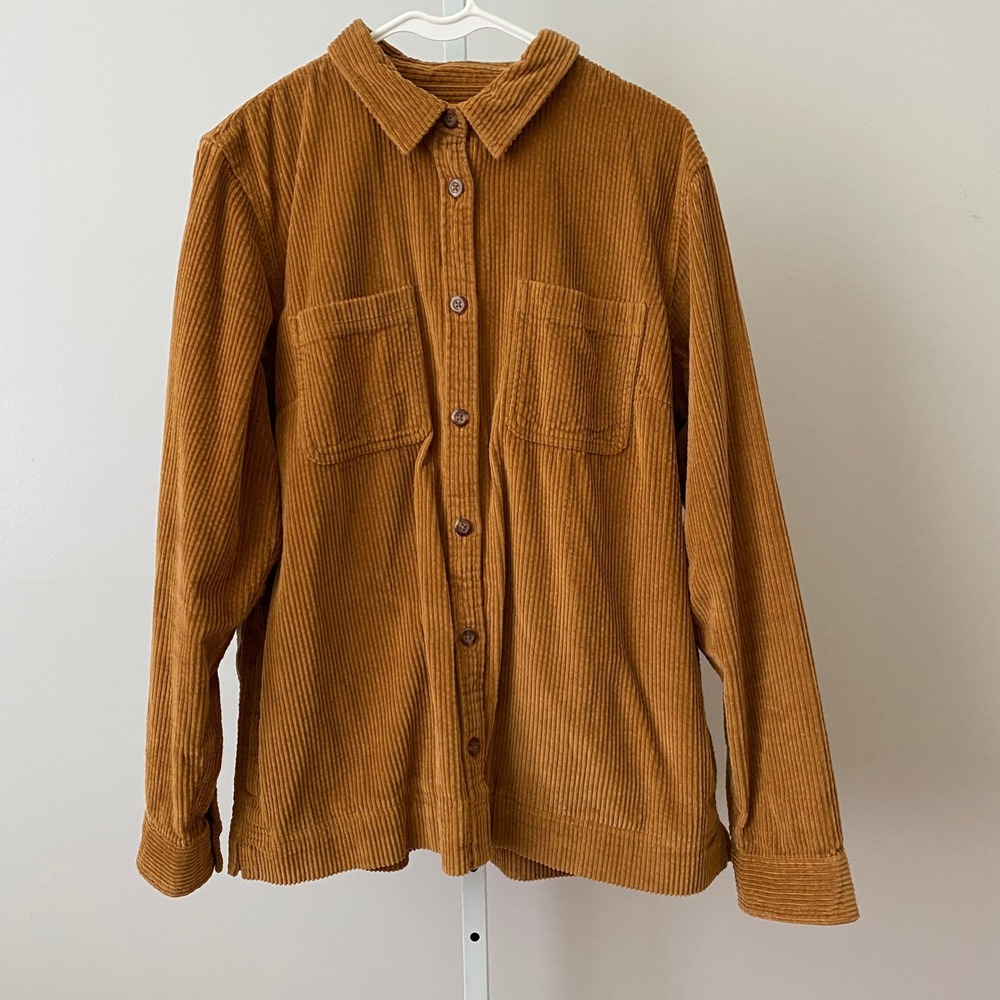 L.L. Bean L Rugged Outdoors Hiking Grunge Brown Corduroy Button Shirt Cotton Top